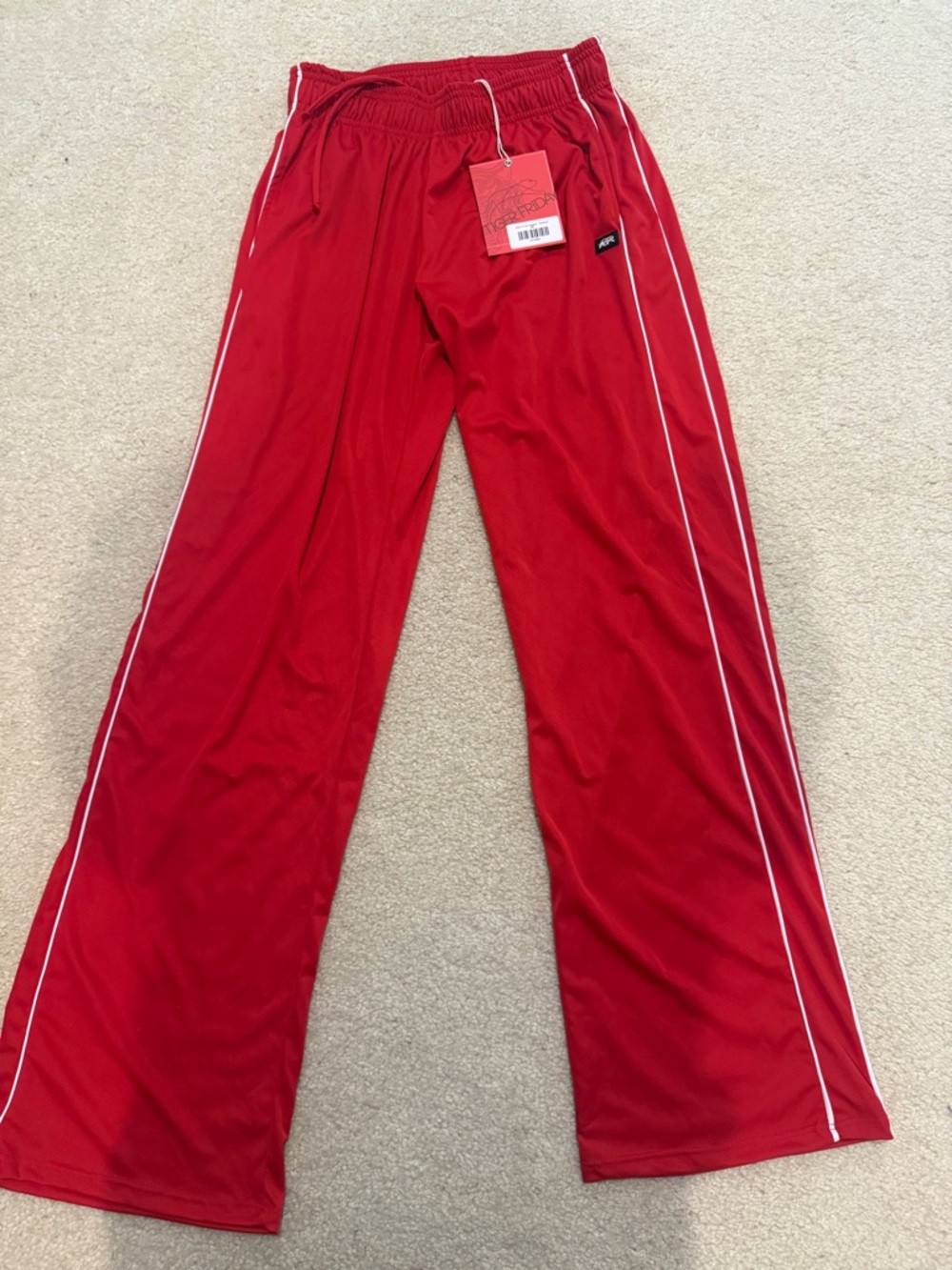 Red Track Pants with White Piping - Women